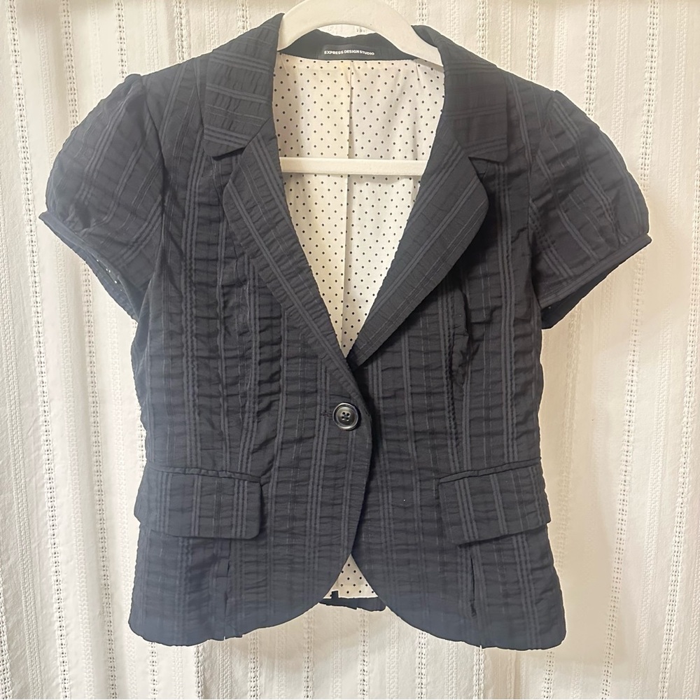 Express | Black Textured Short Sleeve Blazer, Size S (fits like a petite)